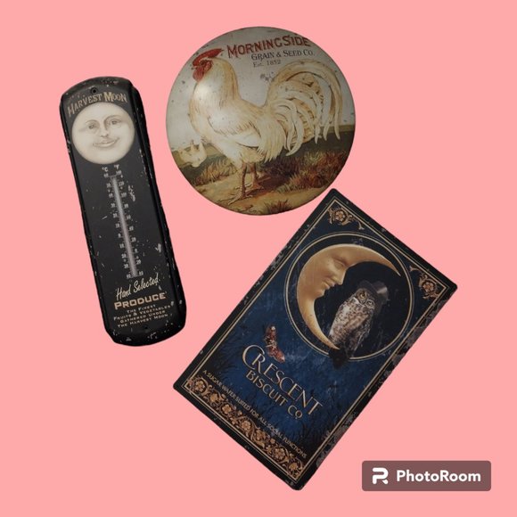 Other - 3 Vintage  country Style metal signs thermometer home décor barn décor